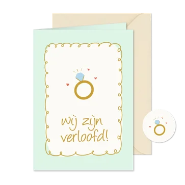 Verlovingskaartje met groen kader en ring